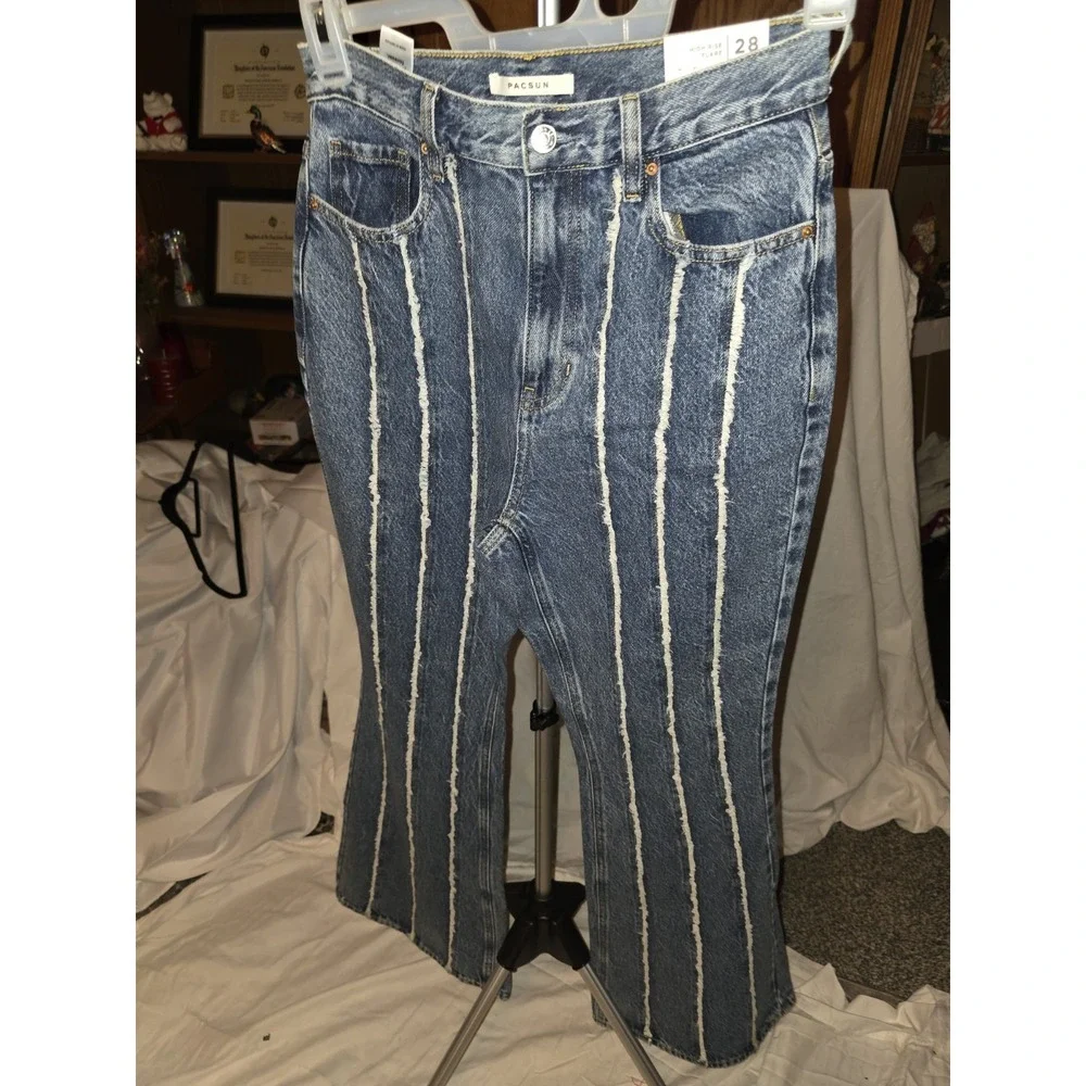 pacsun womens jeans white striped Front. 28
